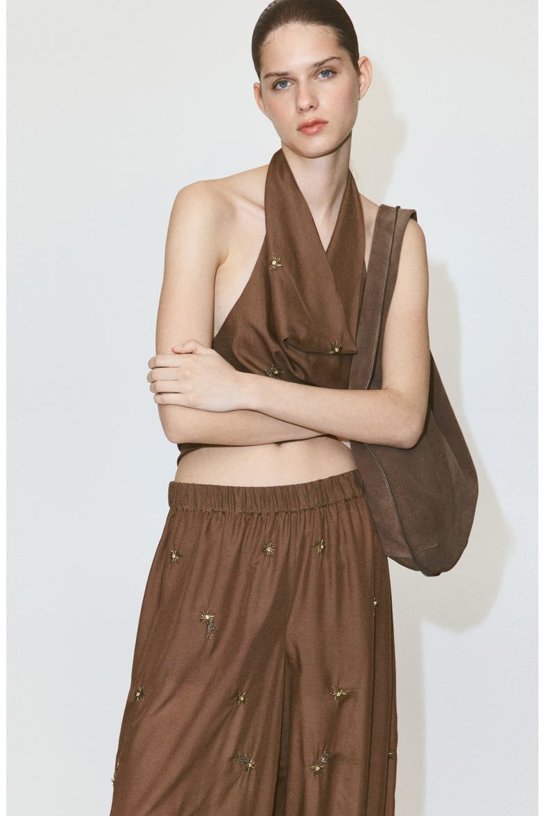 Beaded Embroidered Balloon Pants, Alternate, color, BROWN