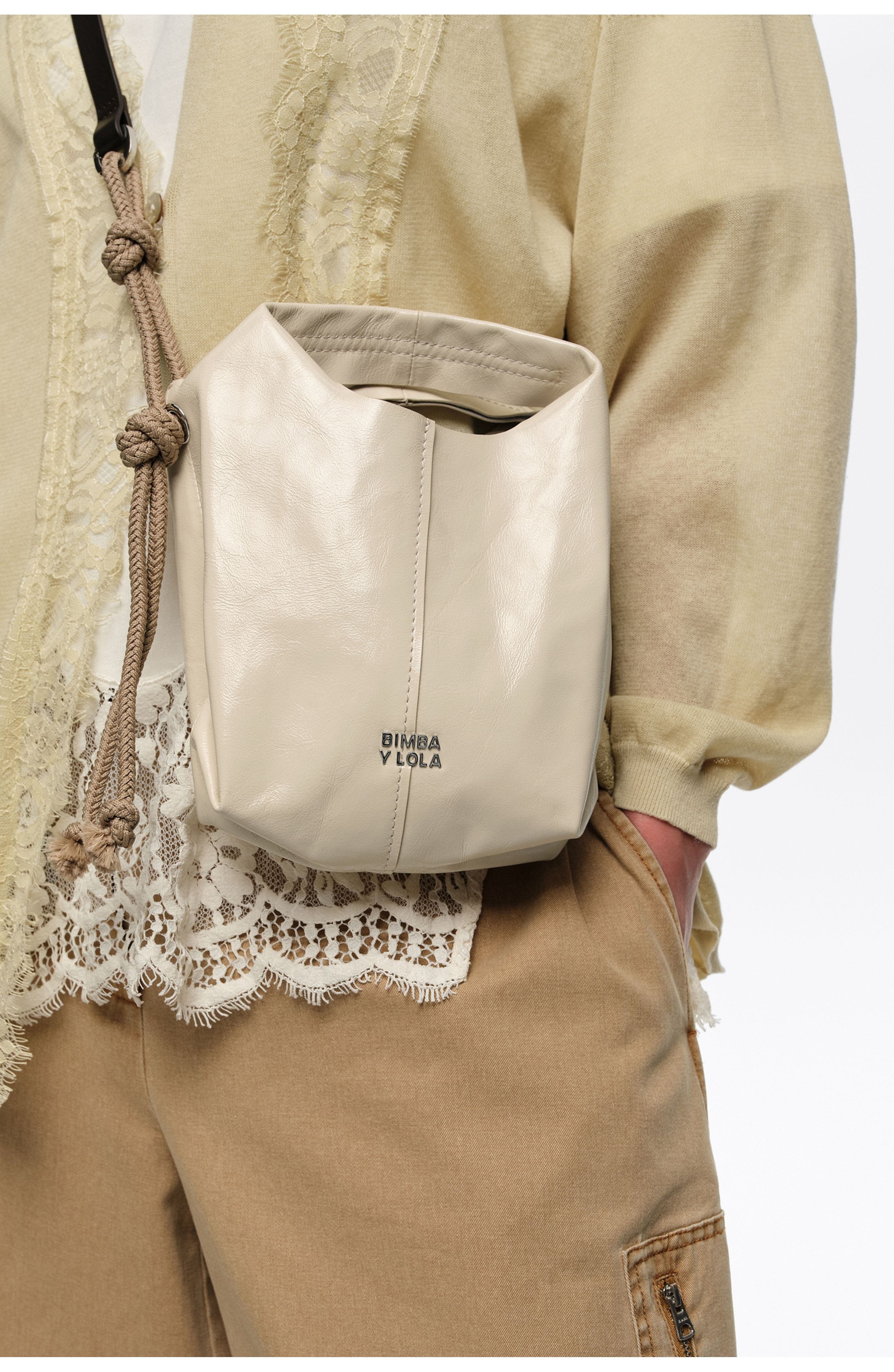 Leather Mini Paper Bag SS26, Alternate, color, IVORY