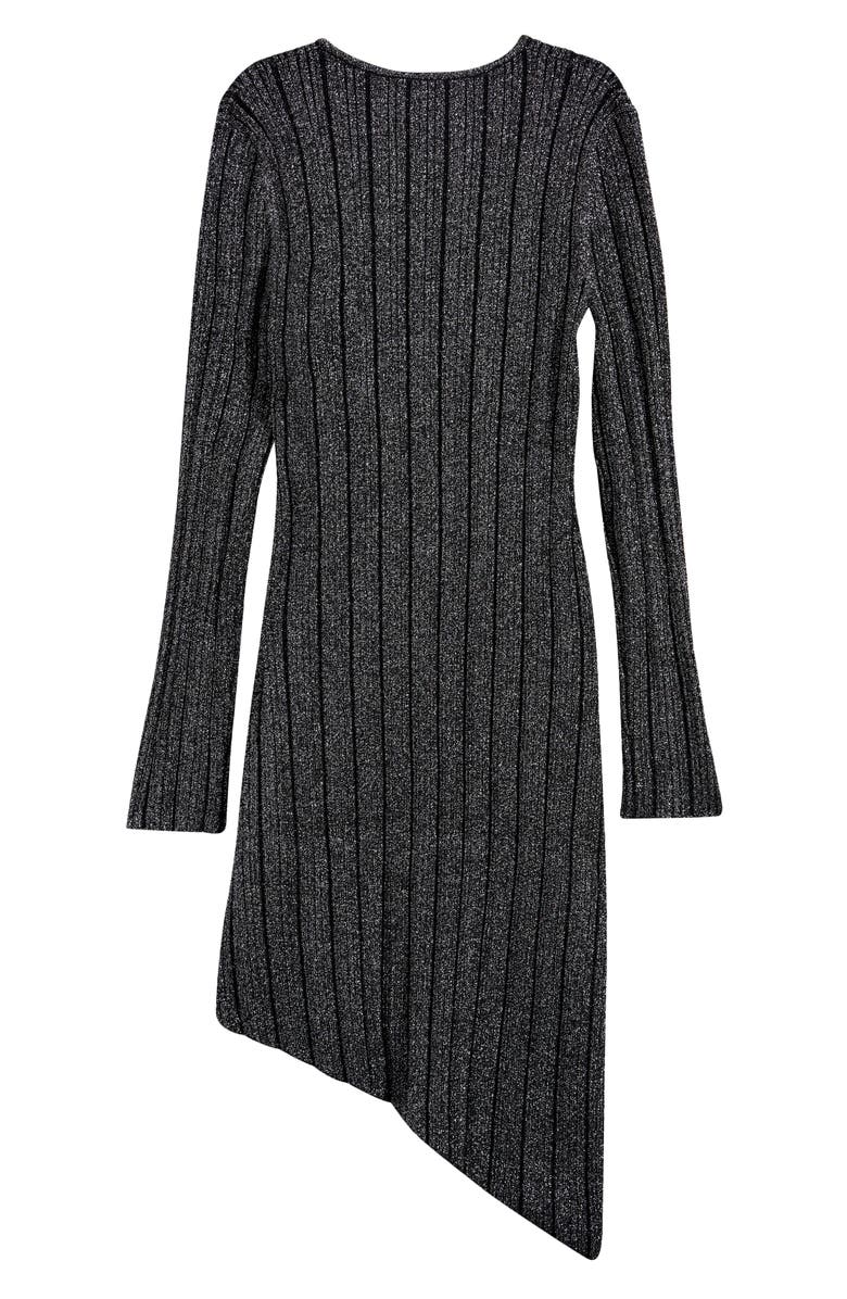Reiss Kids' Jayden Sr. Metallic Long Sleeve Asymmetric Hem Dress, Alternate, color, Black