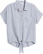 beachlunchlounge Rosie Embroidered Tie Front Short Sleeve Button-Up Shirt