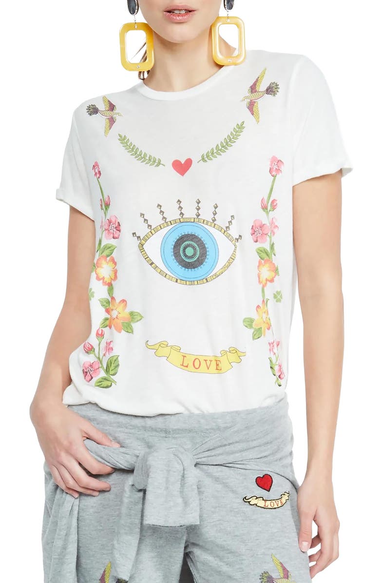 Lauren Moshi Edda Floral Eye Love Top, Alternate, color, Milk