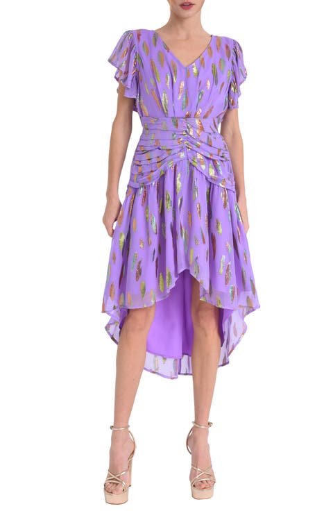 Palmina Metallic Leaf Print High-Low Dress