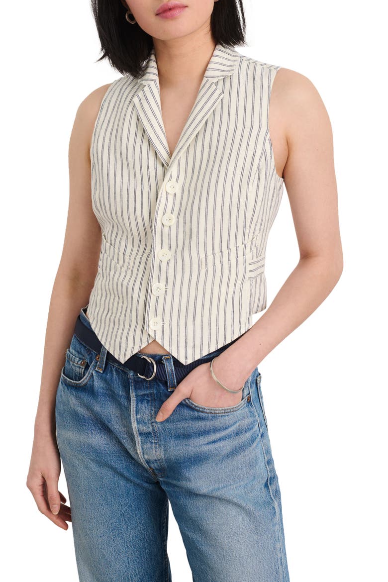 Mathilde Stripe Linen Vest, Main, color, NAVY DOUBLE STRIPE