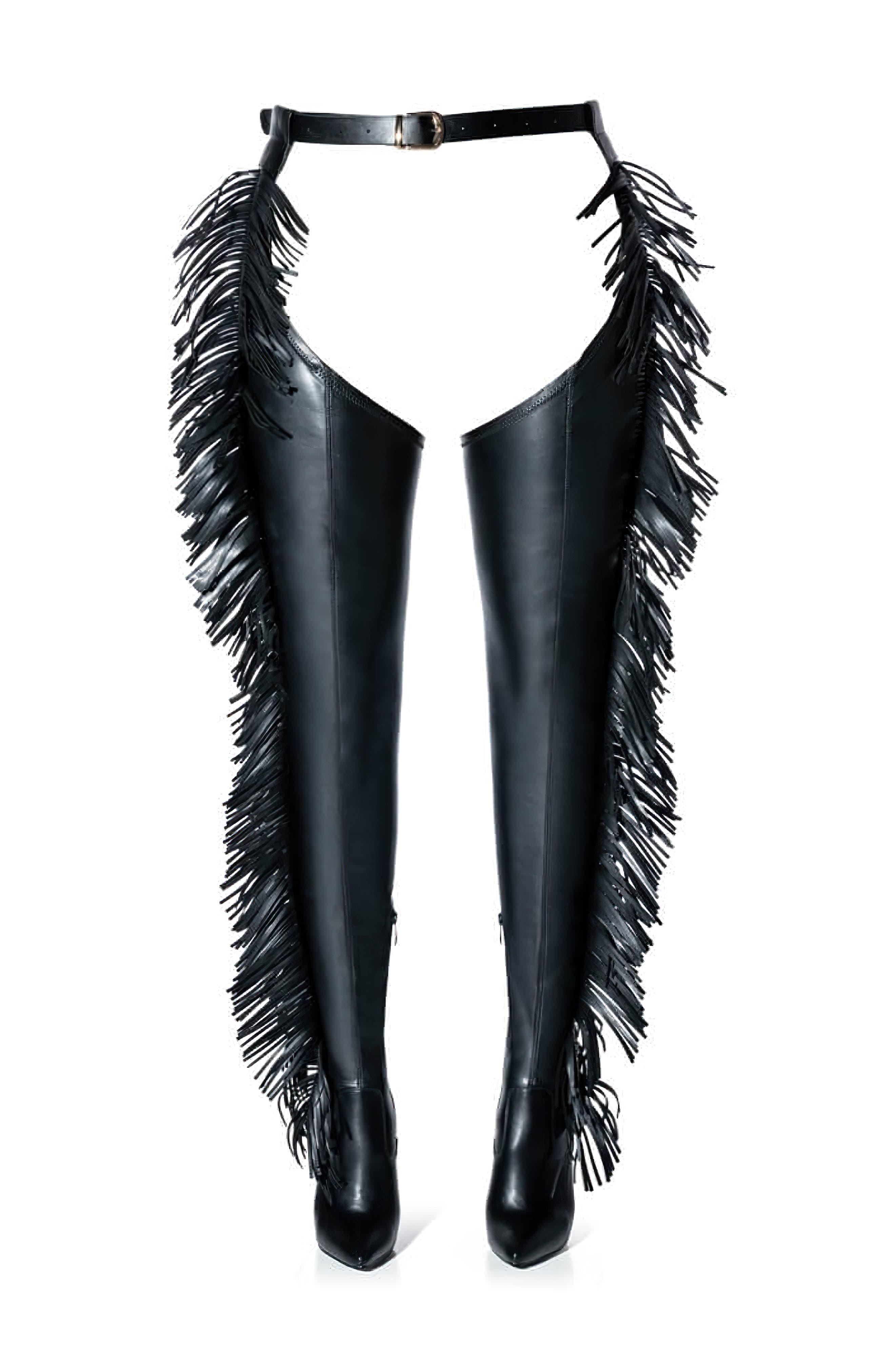 AZALEA WANG Patrice Fringe Belted Thigh High Boot, Alternate, color, 