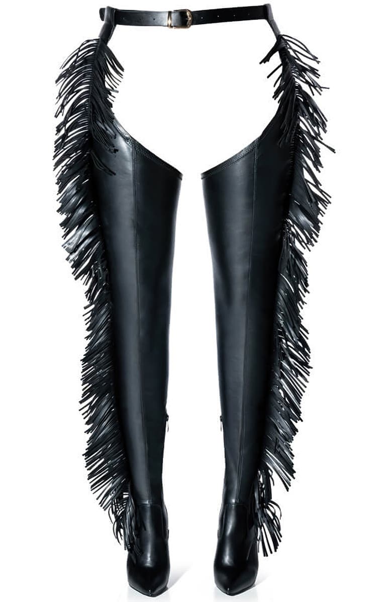 AZALEA WANG Patrice Fringe Belted Thigh High Boot, Alternate, color,