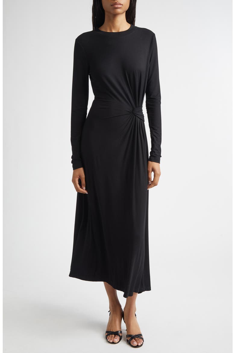 Avise Long Sleeve Twist Detail Jersey Midi Dress, Main, color, BLACK