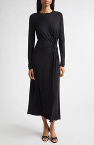 Derek Lam 10 Crosby Avise Long Sleeve Twist Detail Jersey Midi Dress