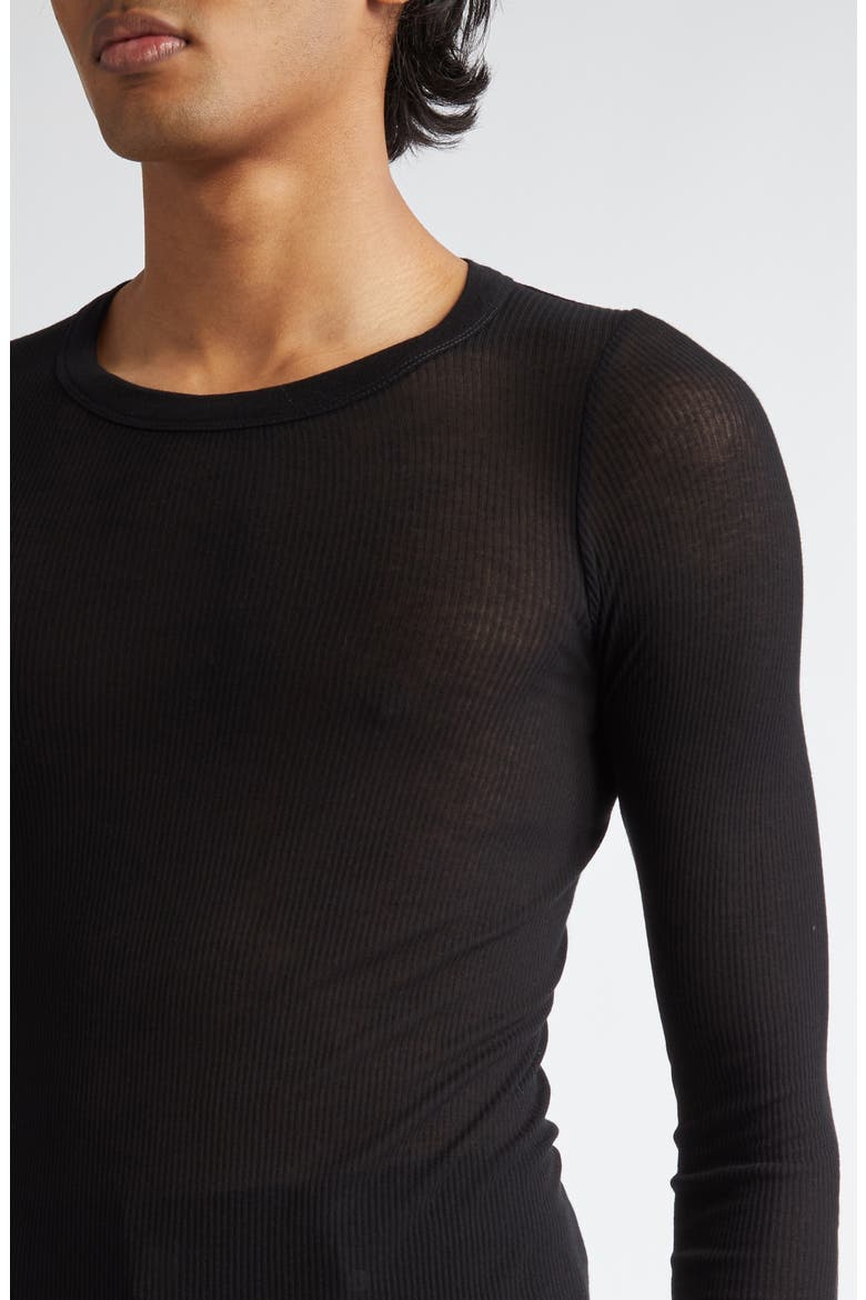Rib Long Sleeve Sheer T-Shirt, Alternate, color, BLACK