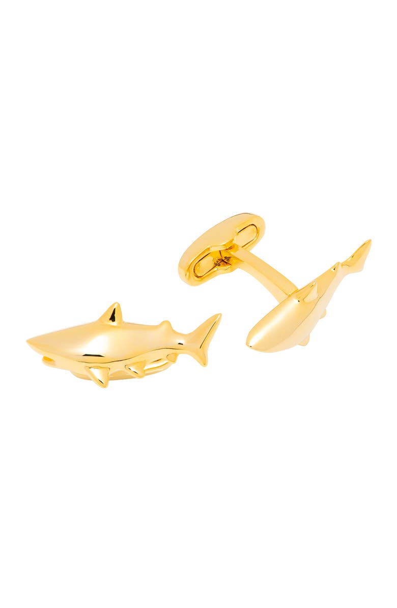 Link Up Gold Shark Cufflinks, Main, color, Gold