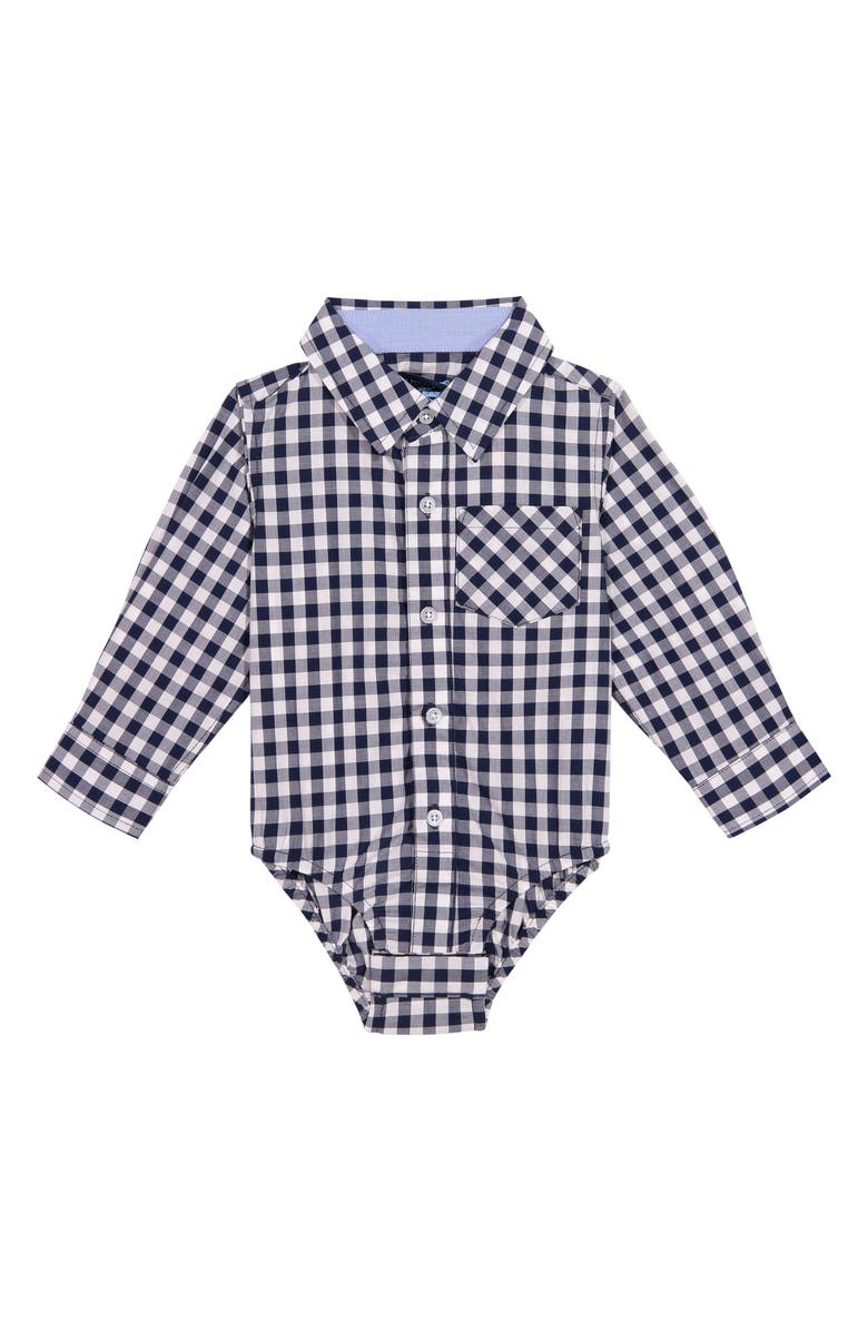 Andy & Evan Button-Up Long Sleeve Bodysuit, Main, color, Navy
