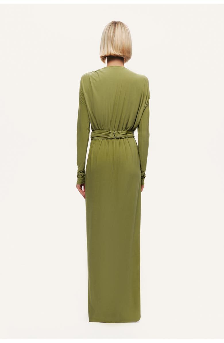 Nocturne Deep Plunge Belted Jersey Maxi Dress, Alternate, color, Olive Green