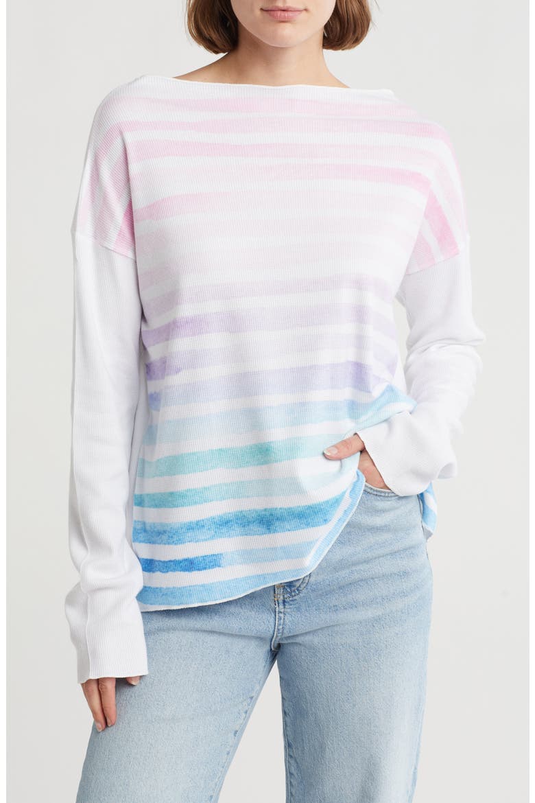 Boat Neck Sweater, Main, color, IVORY BLUE WATERCOLORS PRINT