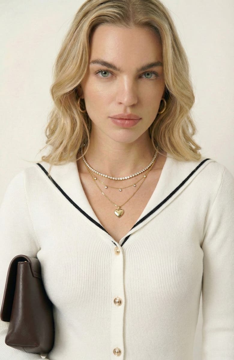 Modenaire Ribbed Knit V-Neck Contrast Trim Midi Dress, Alternate, color, White / Black