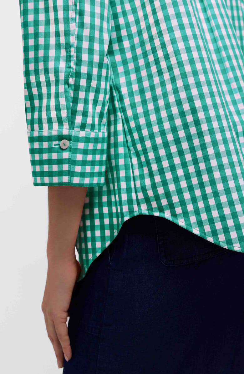 Foxcroft Margie Gingham Three-Quarter Sleeve Button-Up Shirt, Alternate, color, Green/ White