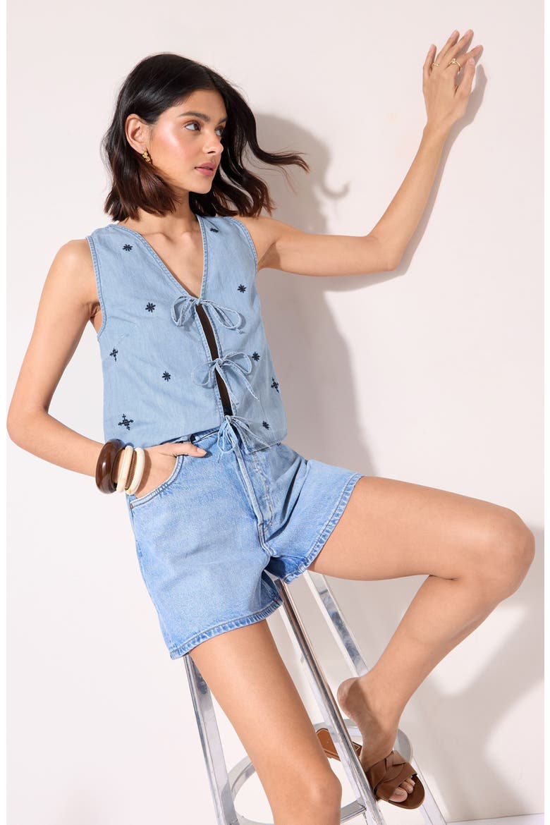 Embroidered Chambray Vest, Alternate, color, BLUE
