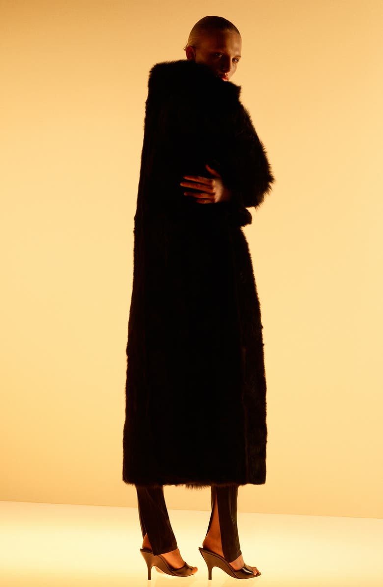 MANGO x Kaia Gerber Reversible Genuine Shearling & Leather Coat, Alternate, color, Black