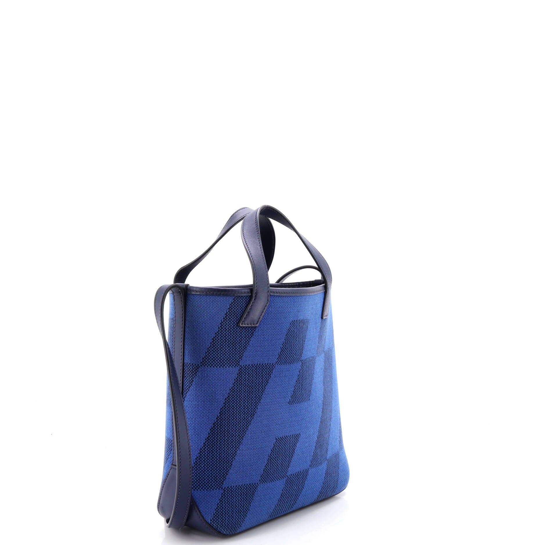 Cabas H en Biais Tote Canvas with Leather 27, Alternate, color, Blue
