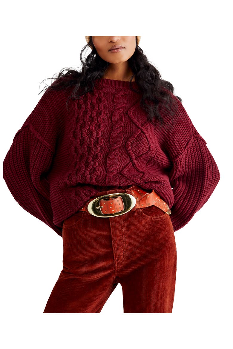 Dream Cable Crewneck Sweater, Main, color, CABERNET