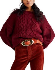 Free People Dream Cable Crewneck Sweater