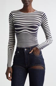 Jean Paul Gaultier Re-Edition Body Morphing Trompe l'Oeil Long Sleeve Mesh Top