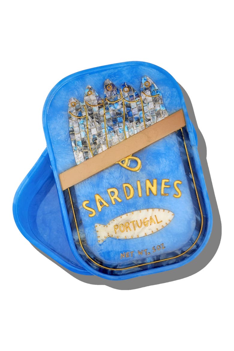 Hand-Painted Sardines Trinket Box, Alternate, color, BLUE