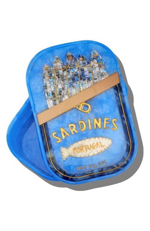 Solar Eclipse Hand-painted Sardines Trinket Box In Blue