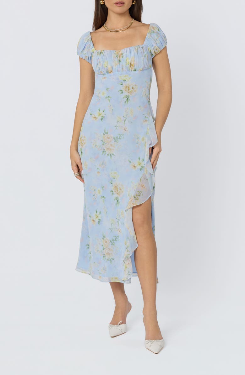 ASTR the Label Florence Floral Ruffle Detail Dress, Alternate, color, Blue Multi Floral