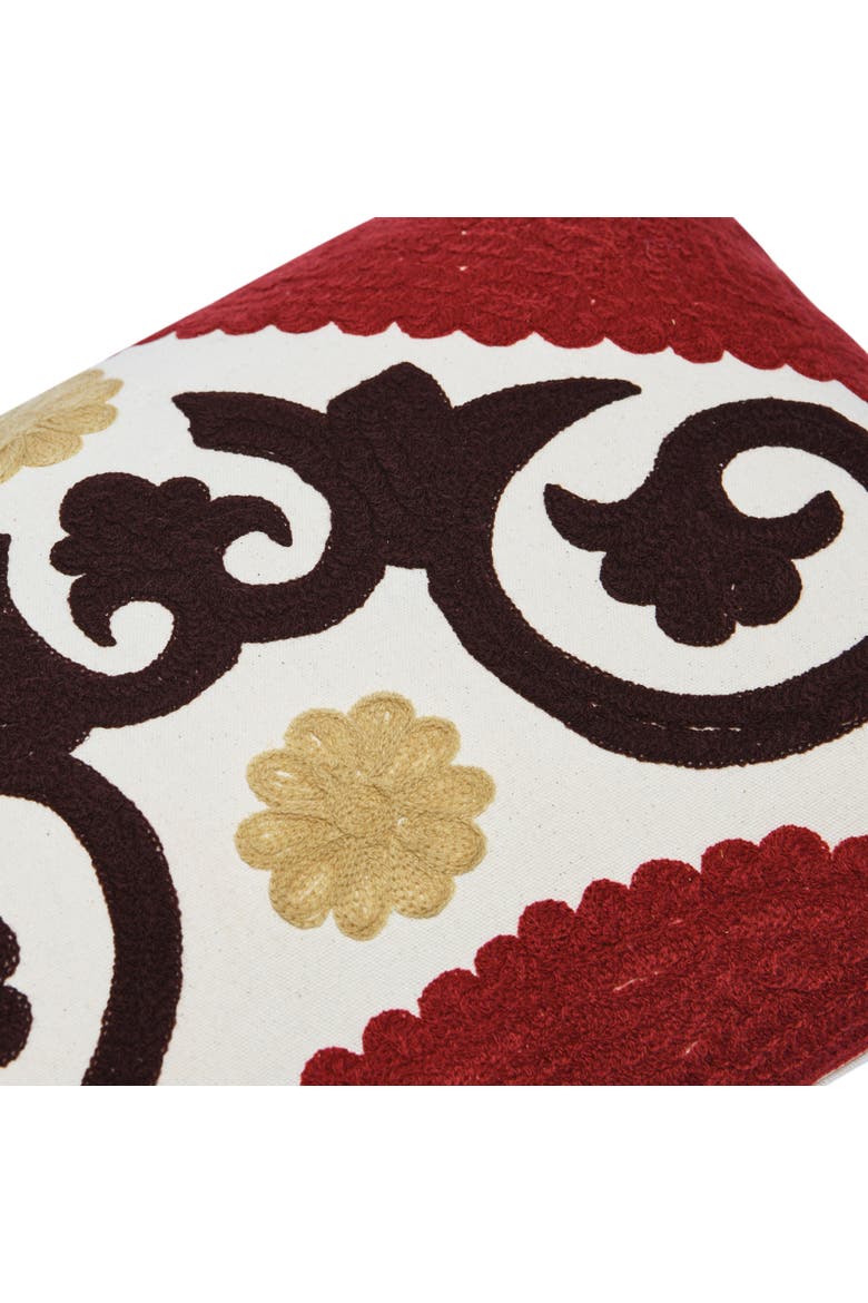Cotton Embroidered Lumbar Pillow with Suzani Embroidery, Alternate, color, Red