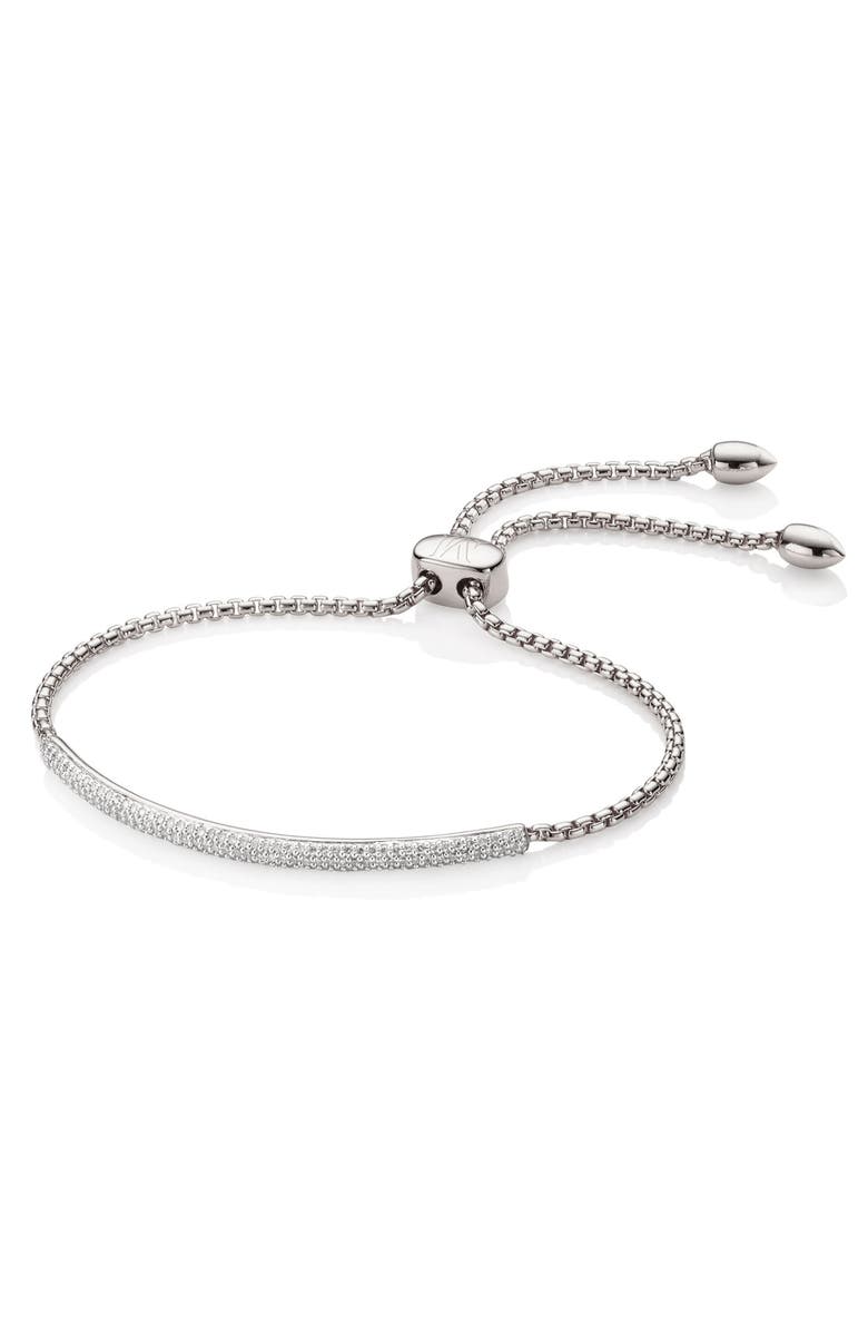 Monica Vinader Stellar Pavé Diamond Mini Bar Bracelet, Main, color, Silver