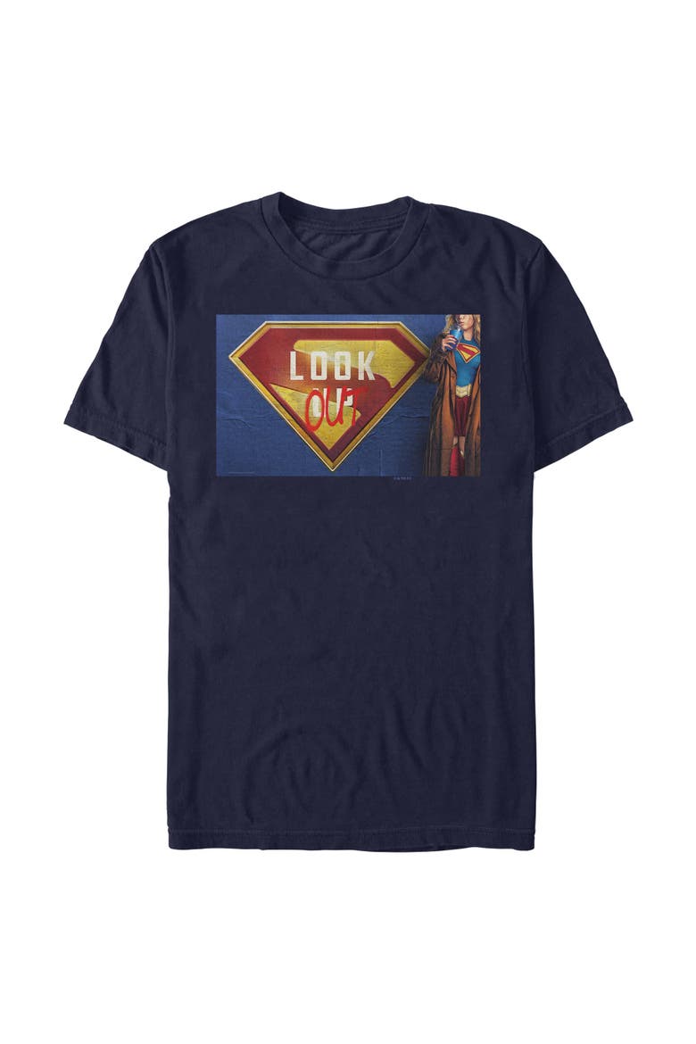 Men's Supergirl Look Out Graffiti Poster  Graphic T-Shirt, Main, color, Navy Blue