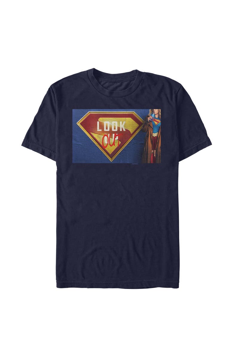 Supergirl Men's Supergirl Look Out Graffiti Poster Graphic T-Shirt, Main, color, Navy Blue