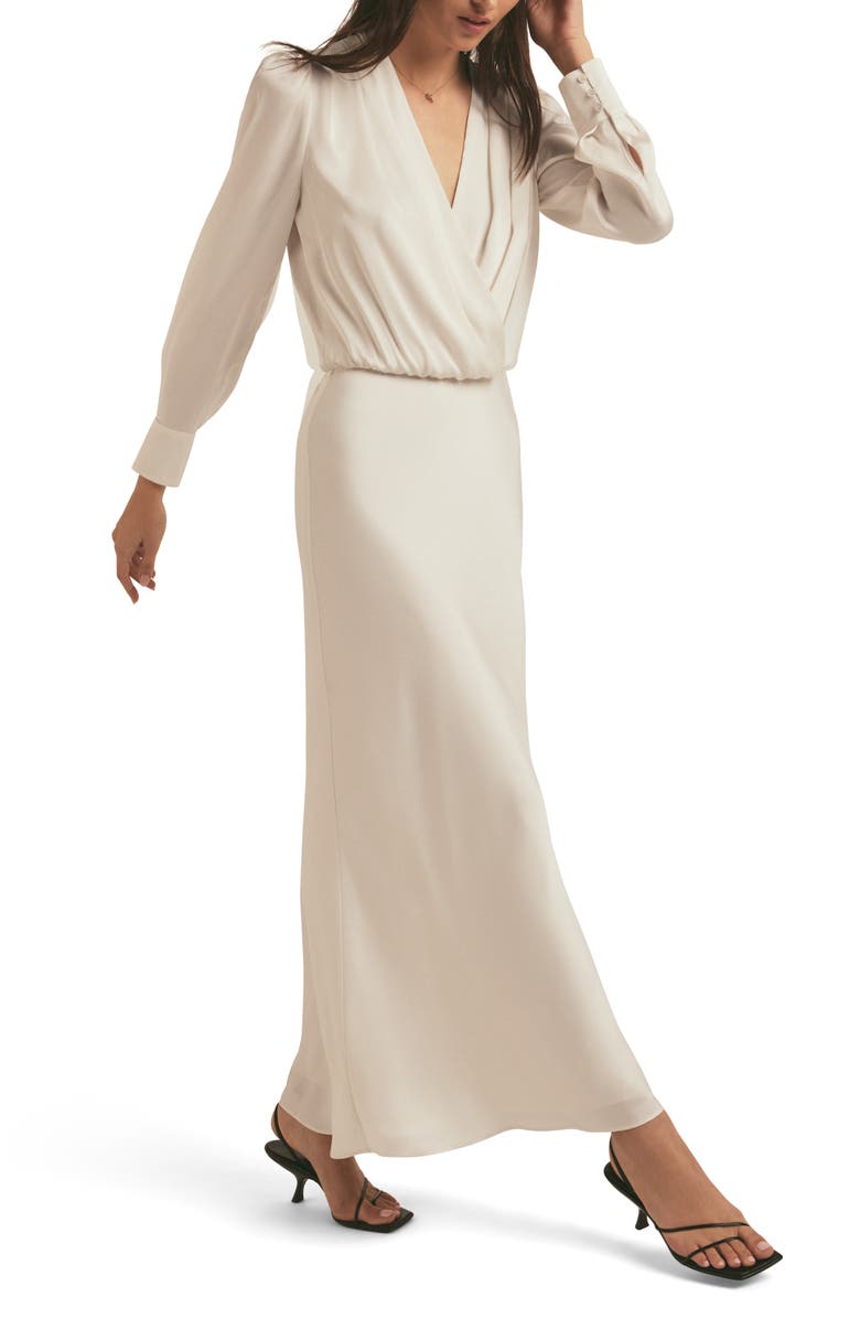 Favorite Daughter The Nita Long Sleeve Satin Maxi Dress, Alternate, color, Ivory
