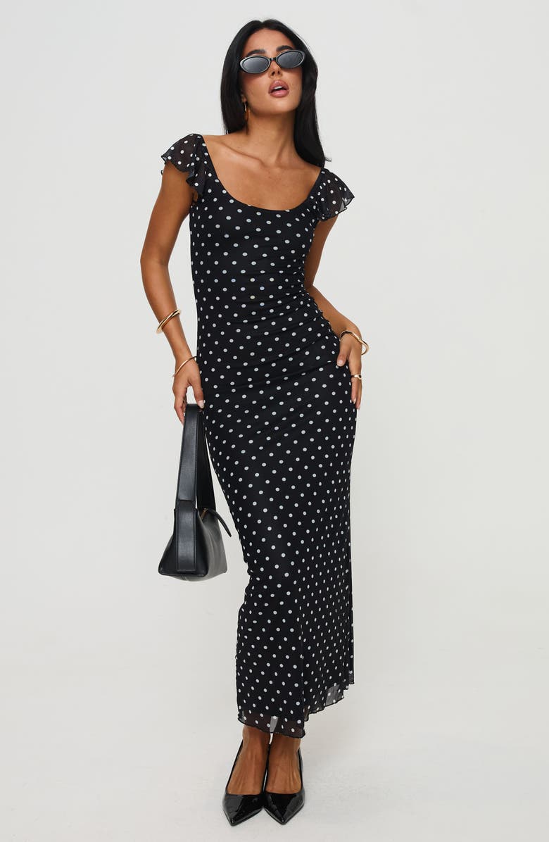 Princess Polly Sandberg Polka Dot Maxi Dress, Alternate, color, Black