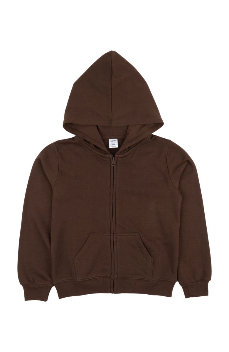 Leveret Kids Zip-Up Sweatshirt Hoodie, Cotton Blend, Solid Colors, Main, color, Brown