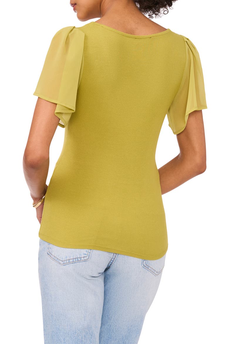 Flutter Sleeve Rib Knit T-Shirt, Alternate, color, MOSS GREEN