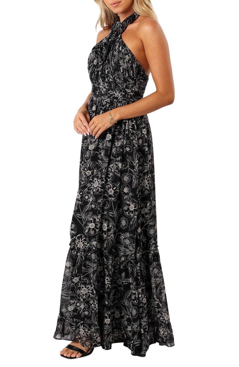 Petal & Pup Lennon Floral Halter Gown, Alternate, color, Black Floral