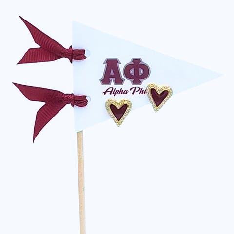 Alpha Phi Heart Stud Enamel Earrings on Sorority Pennant Flag