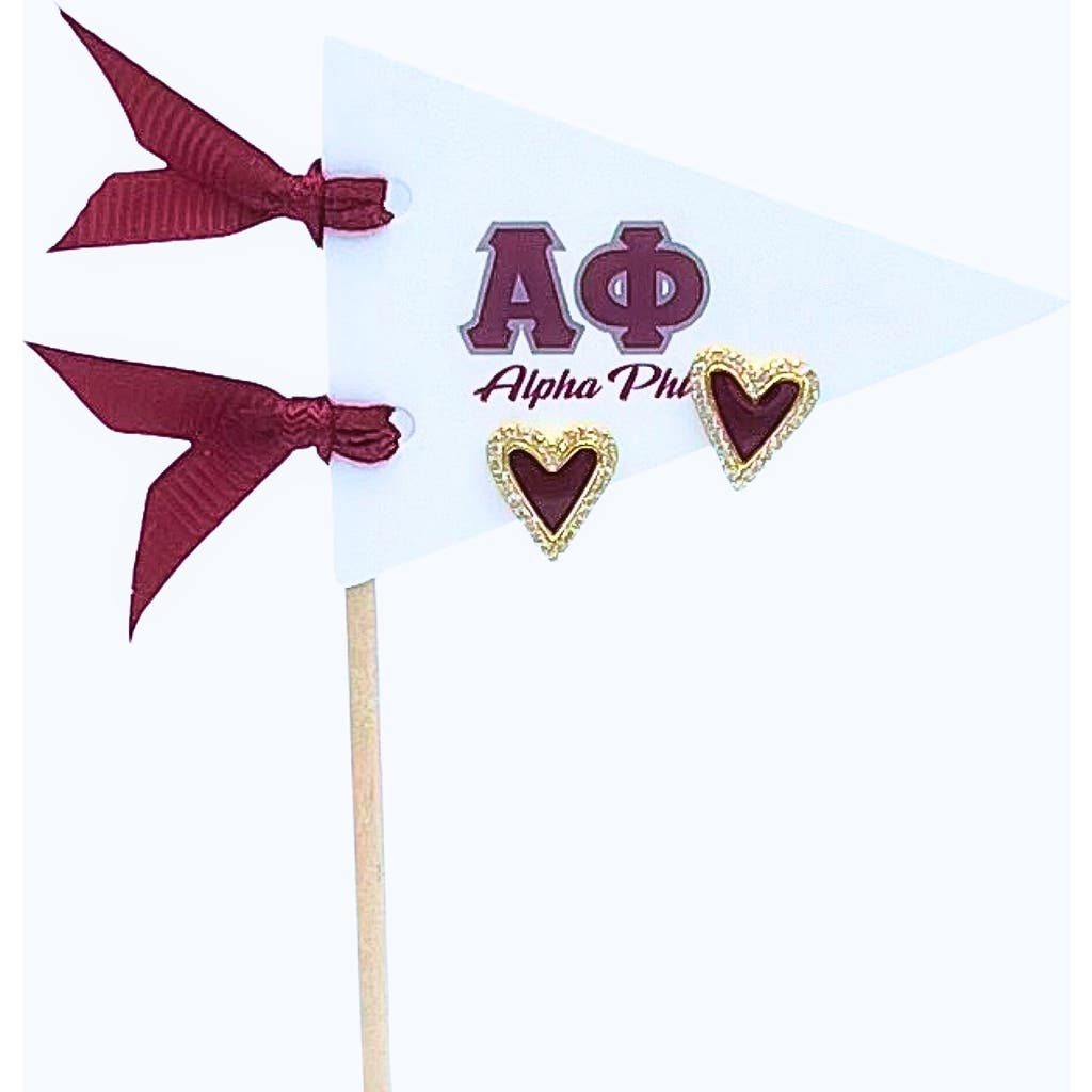 Color Shout Alpha Phi Heart Stud Enamel Earrings On Sorority Pennant Flag In Multi