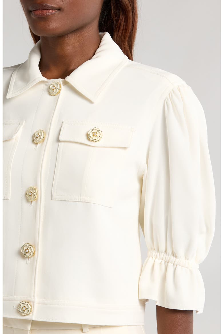 Julieta Flower Button Crop Jacket, Alternate, color, IVORY