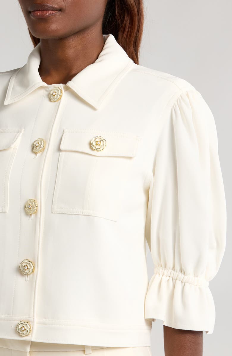 Cinq à Sept Julieta Flower Button Crop Jacket, Alternate, color,