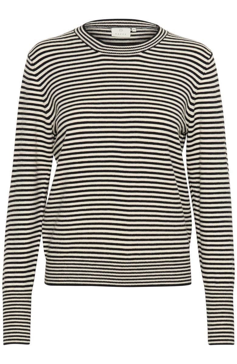 Kaffe Kanala Round Neck Tight Knit Pullover, Alternate, color, Chalk / Black