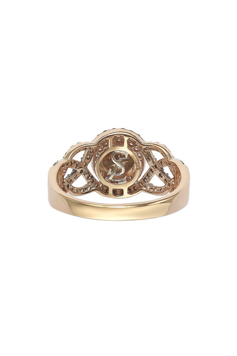 Rose-Tone Sterling Silver Brown & White CZ Crossover Bridal Ring, Alternate, color, ROSE BROWN