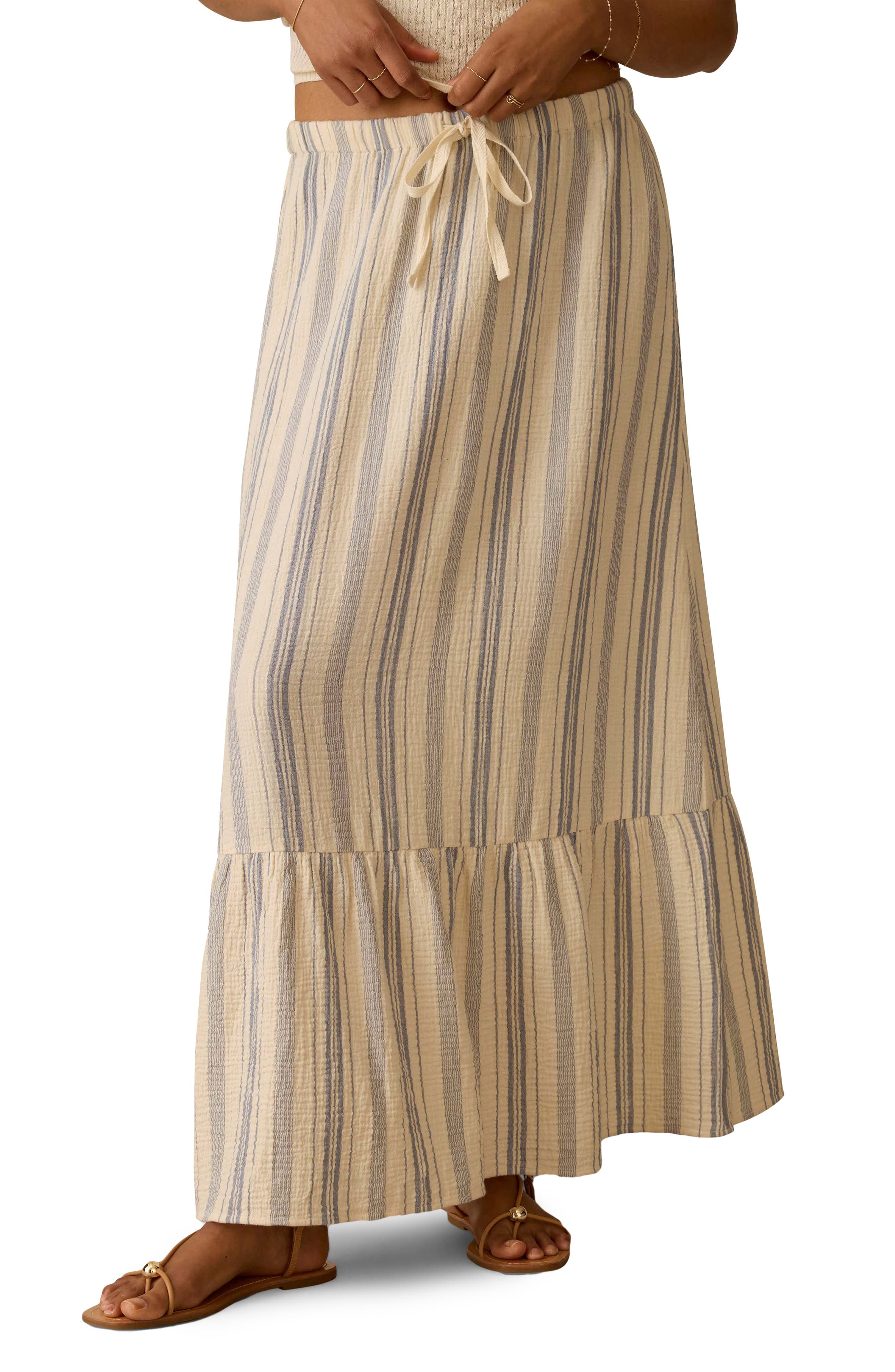 Faherty Dune Stripe Organic Cotton Gauze Drawstring Maxi Skirt