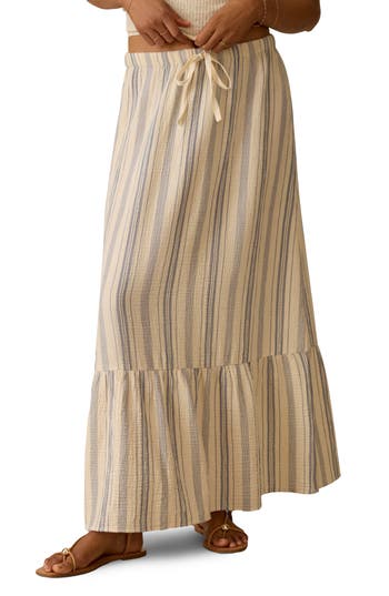 Faherty Dune Stripe Organic Cotton Gauze Drawstring Maxi Skirt In Blue