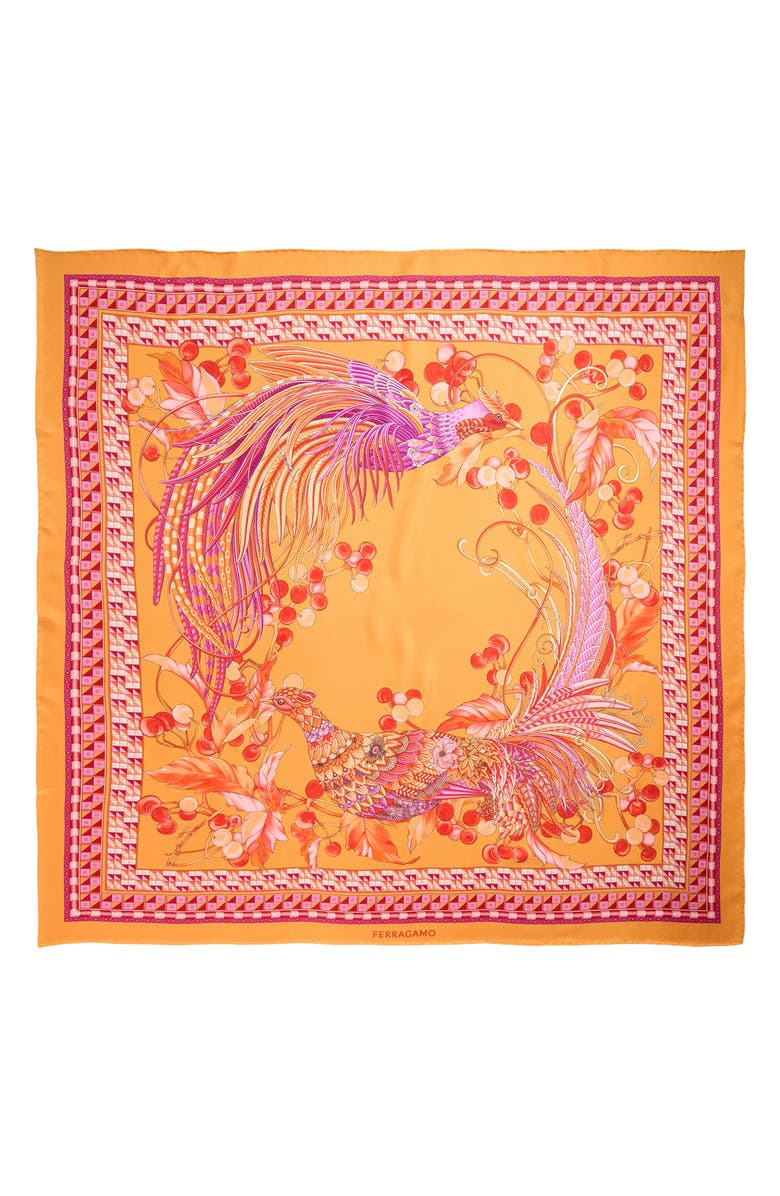 FERRAGAMO Animals Print Silk Square Scarf, Main, color, Arancio Fucsia
