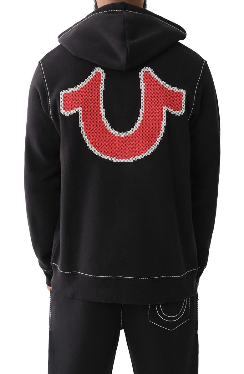 True Religion Big T Cross Stitch Logo Zip Hoodie, Alternate, color,
