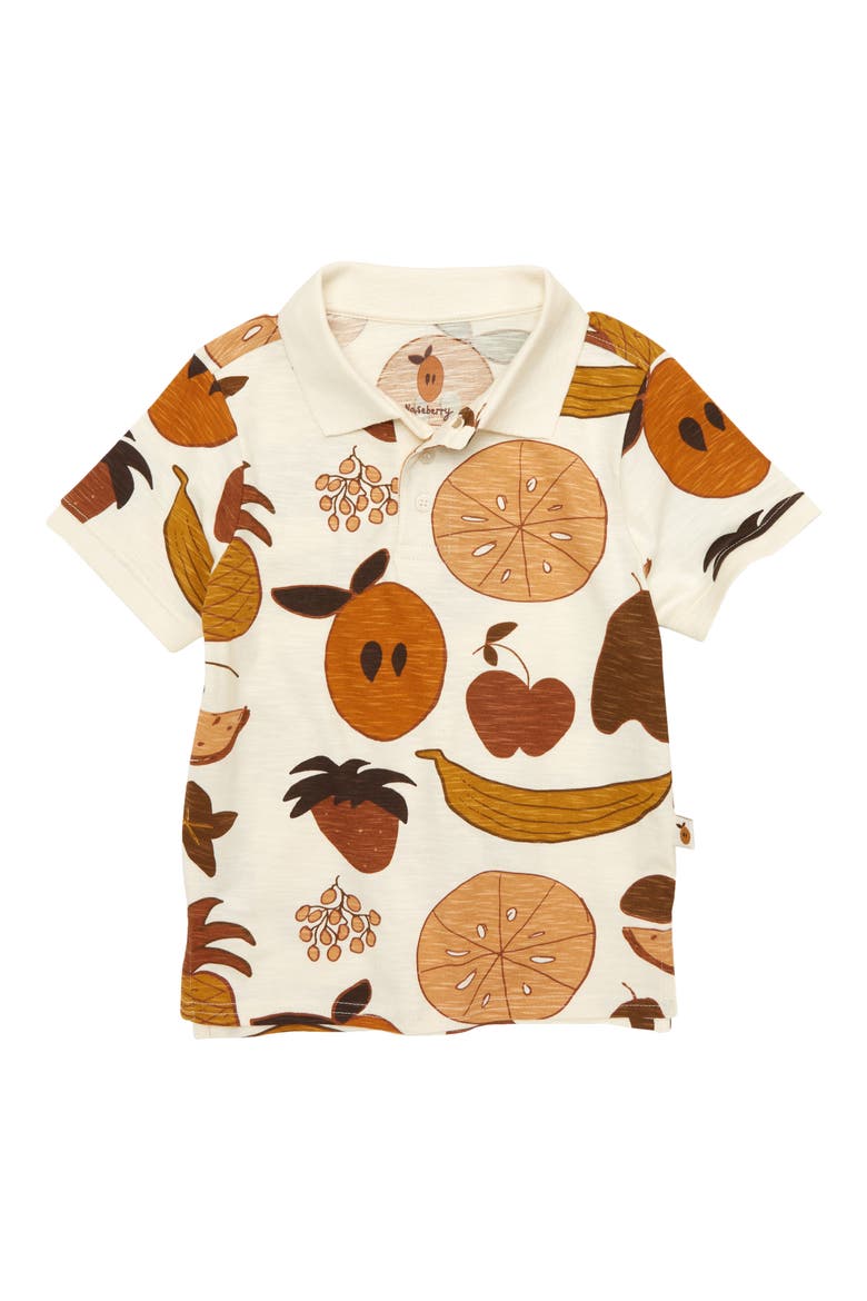 Fruit Medley Print Organic Cotton Polo, Main, color, BROWN/ BEIGE