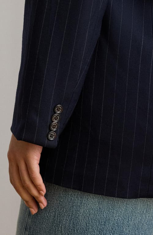 Ralph Lauren Plus Size Double-breasted Pinstripe Twill Blazer In Blue