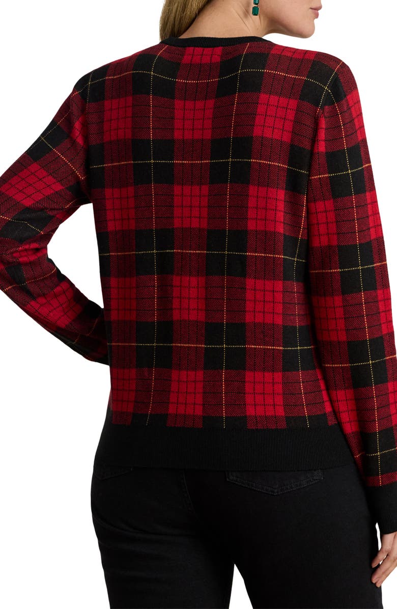 Lauren Ralph Lauren Plaid Crewneck Cotton Blend Sweater, Alternate, color, Black/ Red Multi