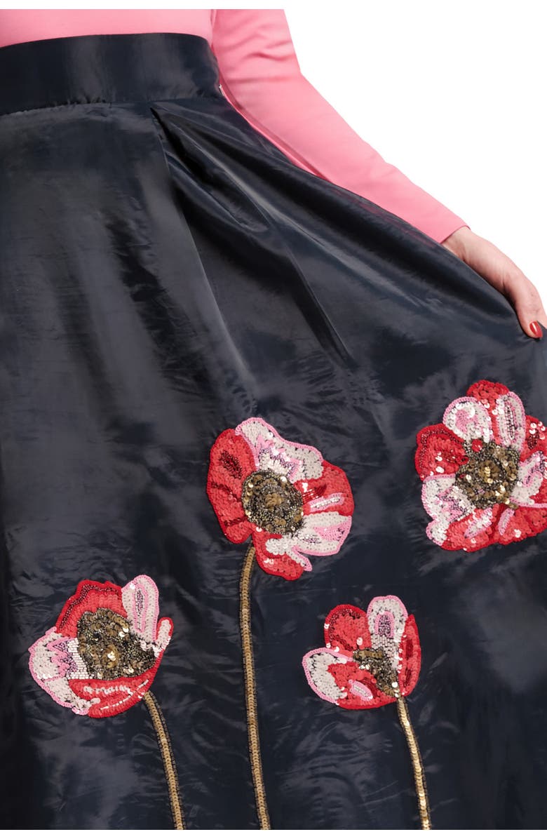 Frances Valentine Shea Maxi Skirt Organza Flower Poly Organza, Alternate, color, Navy/Multi